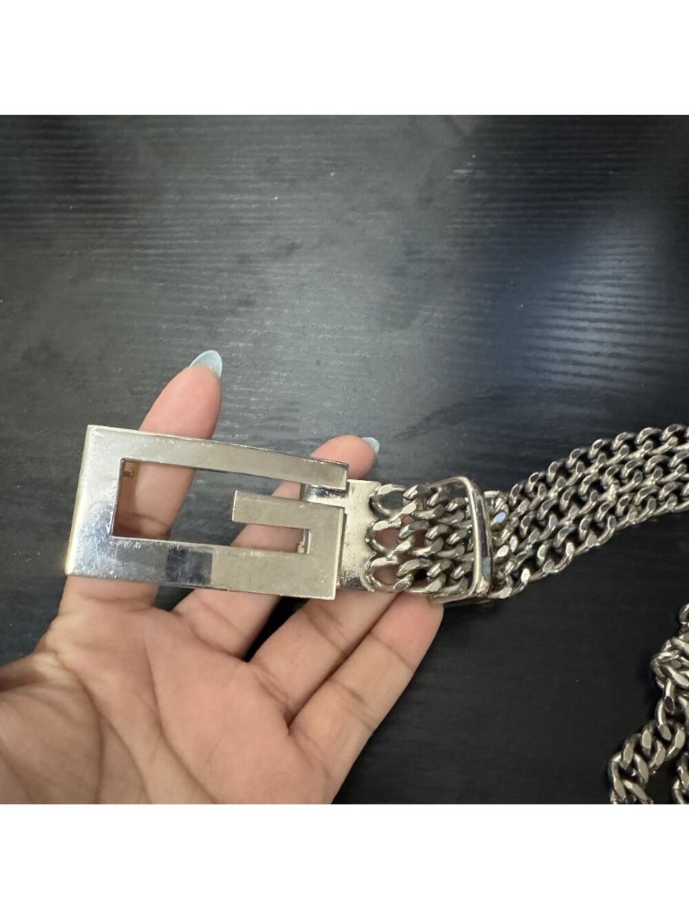 Vintage Chain Belt Silver Tone Multi Strand G Buckle Statement Waist Belt - Picture 5 of 8